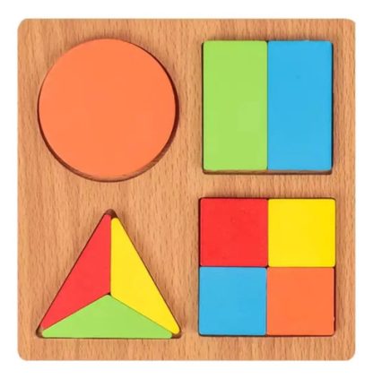 Imagen 1 de 5 de Encastre Madera Figuras Geométricas Fracciones Montessori Surtido