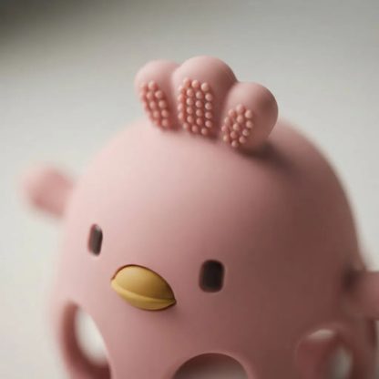 Imagen 3 de 9 de Mordillo Silicona Bebé Pollito Sonajero Apto Para Morder