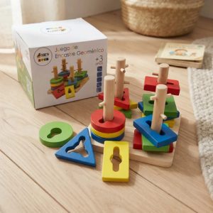 Miniatura 1 de 11 de Bloques Encastre Geométrico Madera Apilable Montessori Surtido