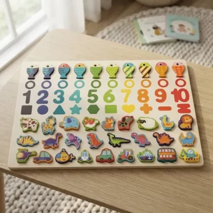 Imagen 2 de 8 de Encastre Madera Números Con Cuentas Juego Didáctico Contar Surtido