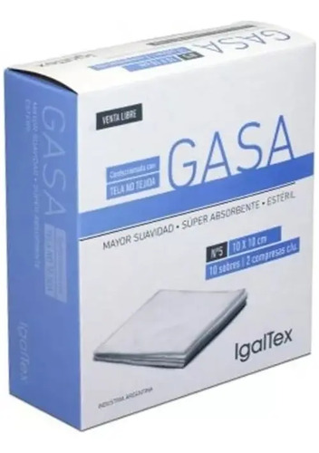Imagen 1 de 2 de Gasas Igaltex N° 5 de 10 x 10 cm — 10 sobres de 2 unidades