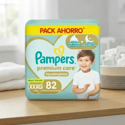 Imagen 2 de 4 de Pañales Pampers Premium Care XXXG (Extra Extra Extra Grande) x82 Unidades +19 KG
