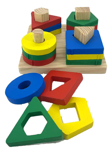 Imagen 2 de 9 de Encastre De Madera Formas Geométricas Apilable Didáctico Surtido