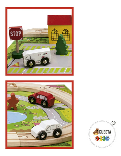 Imagen 8 de 11 de Autopista De Madera Mini Ciudad Con Autitos Didáctico Surtido