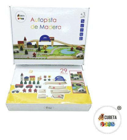 Imagen 7 de 11 de Autopista De Madera Mini Ciudad Con Autitos Didáctico Surtido