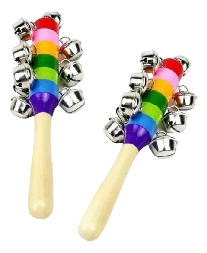 Imagen 7 de 7 de Sonajero Cascabel Madera Bebé Maraca Didáctica Colores Surtido