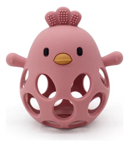 Imagen 5 de 9 de Mordillo Silicona Bebé Pollito Sonajero Apto Para Morder