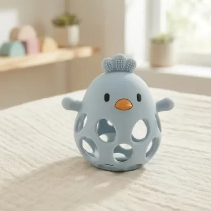 Imagen 9 de 9 de Mordillo Silicona Bebé Pollito Sonajero Apto Para Morder