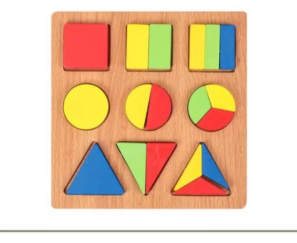 Imagen 3 de 5 de Encastre Madera Figuras Geométricas Fracciones Montessori Surtido