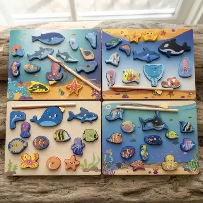 Imagen 8 de 9 de Juego De Pesca Magnético Madera Con Cañas Peces Didáctico