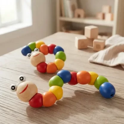 Imagen 1 de 4 de Oruga Articulada Madera Juguete Bebé Flexible Colores