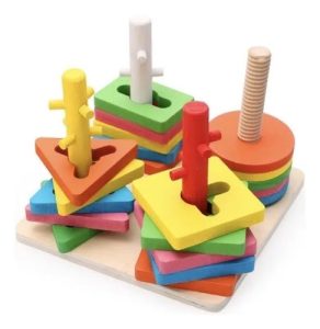 Miniatura 5 de 11 de Bloques Encastre Geométrico Madera Apilable Montessori Surtido