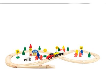 Imagen 4 de 9 de Pista De Tren Madera Con Trencito Y Accesorios Juguete Surtido