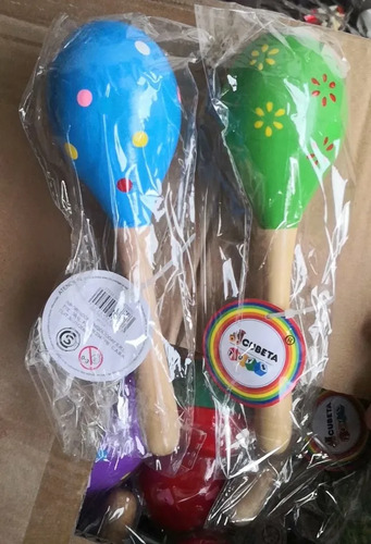 Imagen 8 de 10 de Maraca Mediana De Madera Instrumento Musical Bebé Colores Surtido