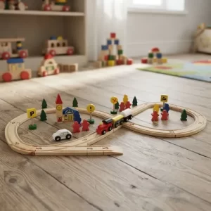 Miniatura 1 de 9 de Pista De Tren Madera Con Trencito Y Accesorios Juguete Surtido