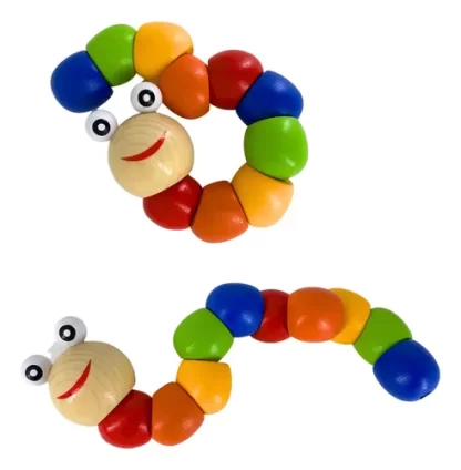 Imagen 2 de 4 de Oruga Articulada Madera Juguete Bebé Flexible Colores