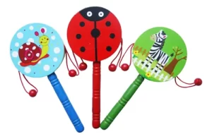Miniatura 4 de 4 de Tamborcito Sonajero Madera Bebé Con Mango Diseño Animales Surtido