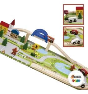 Miniatura 6 de 11 de Autopista De Madera Mini Ciudad Con Autitos Didáctico Surtido