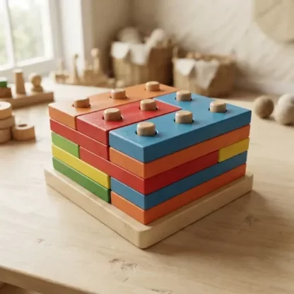 Imagen 1 de 6 de Cubo Rompecabezas Madera Encastre 3d Didáctico Colores Surtido