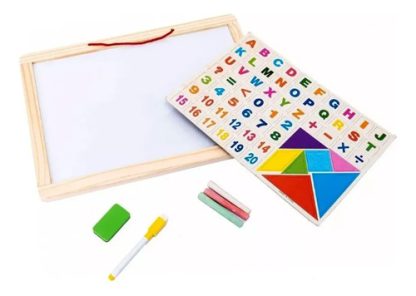 Imagen 2 de 2 de Pizarra Magnética Infantil Madera Con Letras Y Números Imán Surtido