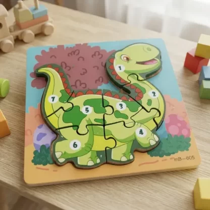 Imagen 2 de 6 de Rompecabezas Madera Dinosaurio Encastre Didáctico 15x15