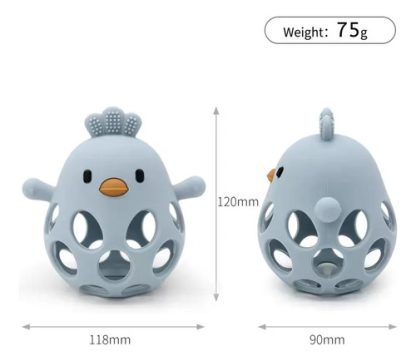 Imagen 7 de 9 de Mordillo Silicona Bebé Pollito Sonajero Apto Para Morder