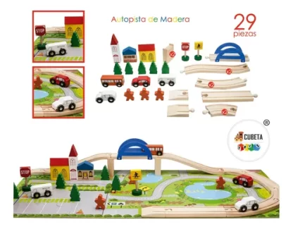 Imagen 5 de 11 de Autopista De Madera Mini Ciudad Con Autitos Didáctico Surtido