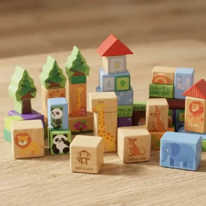Imagen 8 de 9 de Bloques De Madera Zoo 100 Piezas Construcción Animales