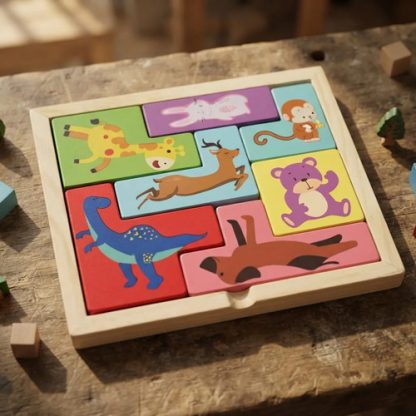 Imagen 1 de 4 de Tetris Animales Madera Rompecabezas Encastre Didáctico