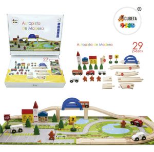Miniatura 11 de 11 de Autopista De Madera Mini Ciudad Con Autitos Didáctico Surtido