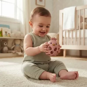 Miniatura 2 de 9 de Mordillo Silicona Bebé Pollito Sonajero Apto Para Morder
