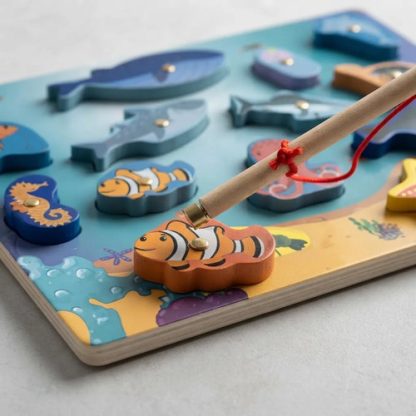 Imagen 2 de 9 de Juego De Pesca Magnético Madera Con Cañas Peces Didáctico