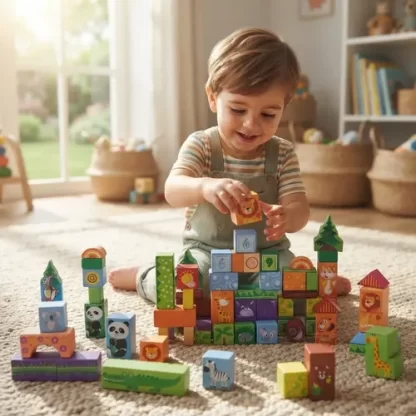 Imagen 2 de 9 de Bloques De Madera Zoo 100 Piezas Construcción Animales