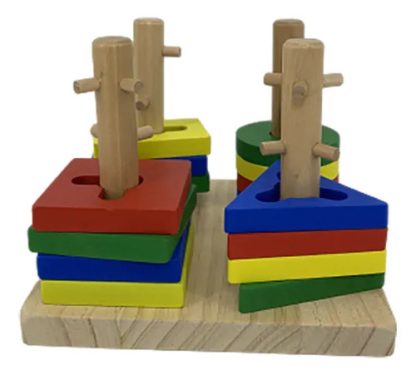 Imagen 10 de 11 de Bloques Encastre Geométrico Madera Apilable Montessori Surtido
