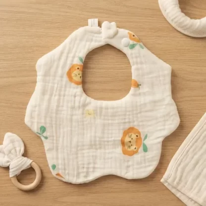 Imagen 1 de 4 de Babero Bebé Gasa De Algodón Leoncitos Absorbente Suave Surtido