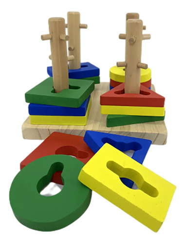Imagen 9 de 11 de Bloques Encastre Geométrico Madera Apilable Montessori Surtido