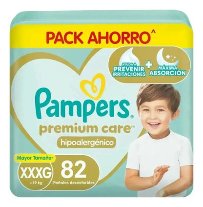 Imagen 1 de 4 de Pañales Pampers Premium Care XXXG (Extra Extra Extra Grande) x82 Unidades +19 KG