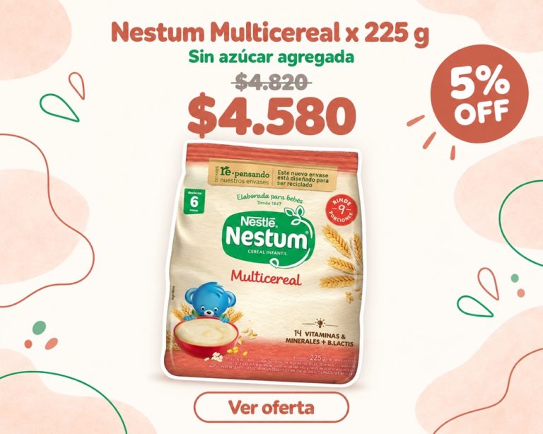 Nestum Multicereal x 225 g — 5% OFF, $4.580, antes $4.820, Sin azúcar agregada