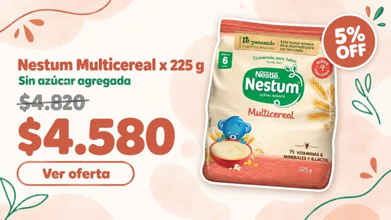 Nestum Multicereal x 225 g — 5% OFF, $4.580, antes $4.820, Sin azúcar agregada