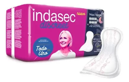 Imagen 2 de 8 de Apósitos para incontinencia Indasec Discreet Maxi Noche x 12 unidades