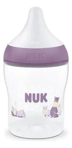 Imagen 3 de 5 de Mamadera Nuk Perfect Match 150 ml Anticólicos Hipopótamo Violeta