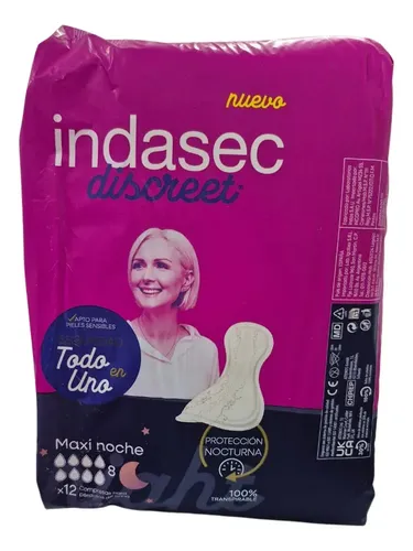 Imagen 8 de 8 de Apósitos para incontinencia Indasec Discreet Maxi Noche x 12 unidades