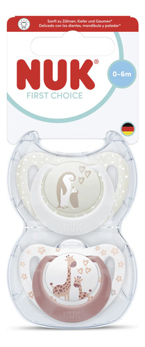 Imagen 1 de 4 de Set 2 Chupetes Nuk First Choice 0-6m Pingüino Y Jirafa
