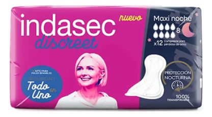 Imagen 1 de 8 de Apósitos para incontinencia Indasec Discreet Maxi Noche x 12 unidades
