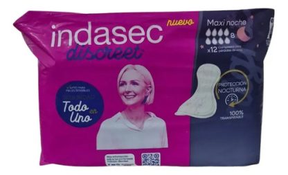 Imagen 6 de 8 de Apósitos para incontinencia Indasec Discreet Maxi Noche x 12 unidades
