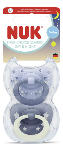 Imagen 4 de 6 de Chupetes Nuk First Choice Classic Día Y Noche 0-6 Meses