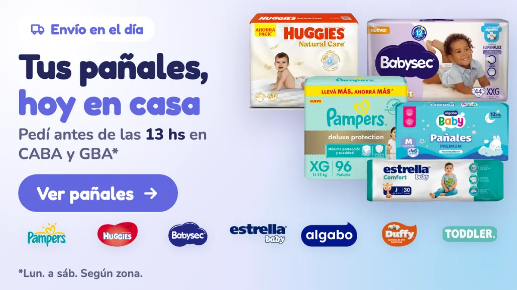 Pañales con envío en el día en CABA y GBA pidiendo antes de las 13 hs: Pampers, Huggies, Babysec, Estrella, Algabo, Duffy y Toddler