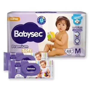Miniatura 1 de 4 de Combo Pañales Babysec Premium Soft M x48 + 2 Toallitas Húmedas Babysec Premium x45