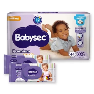 Combo Pañales Babysec Premium Soft + 2 Toallitas Húmedas Babysec Premium x45 - Talle XXG