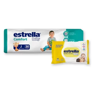 Combo Pañales Estrella Baby Hiper Pack Ahorro + Toallitas húmedas 50u Junior